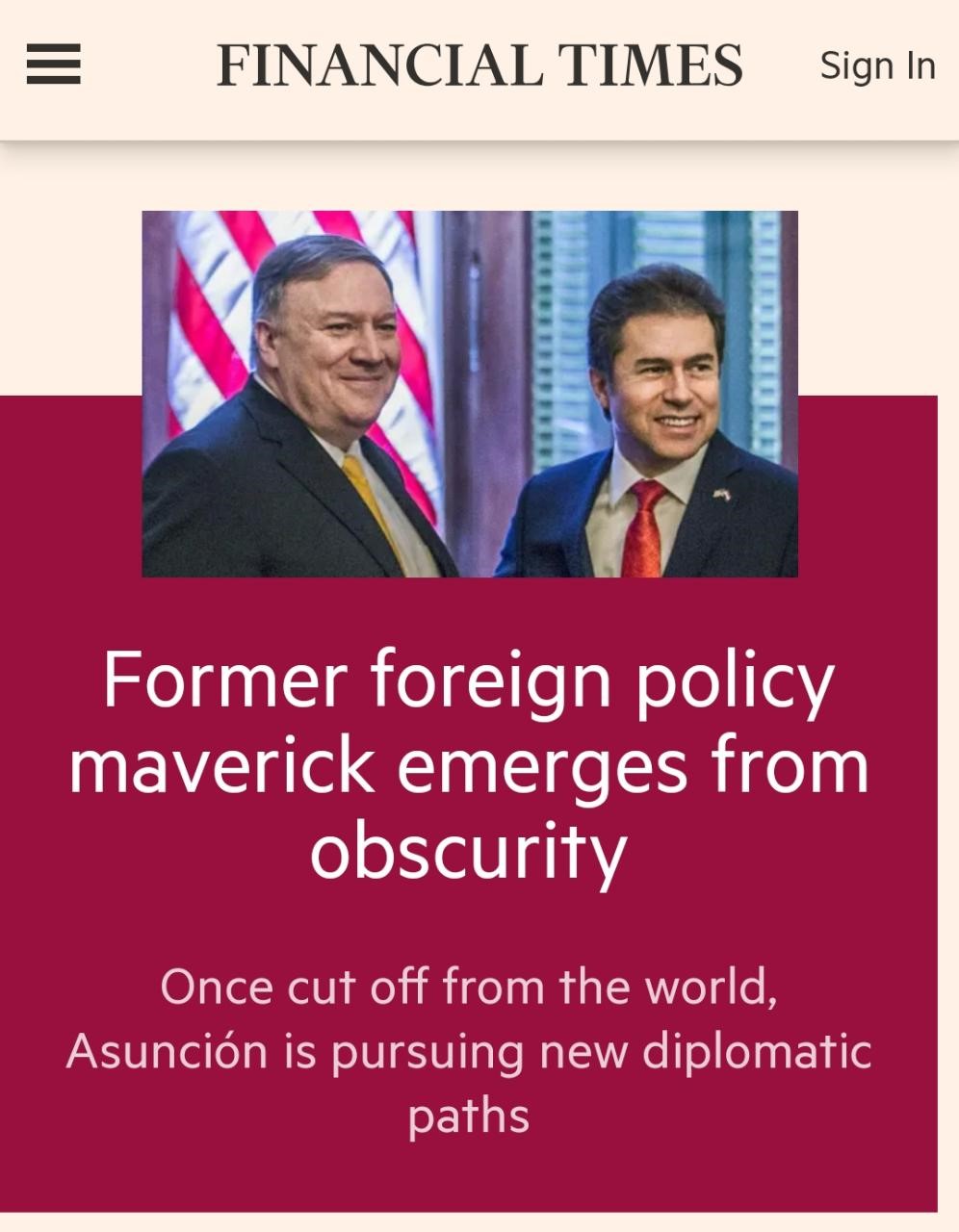 Financial Times promociona inversión en Paraguay y destaca la dinámica y el papel de la actual política exterior 