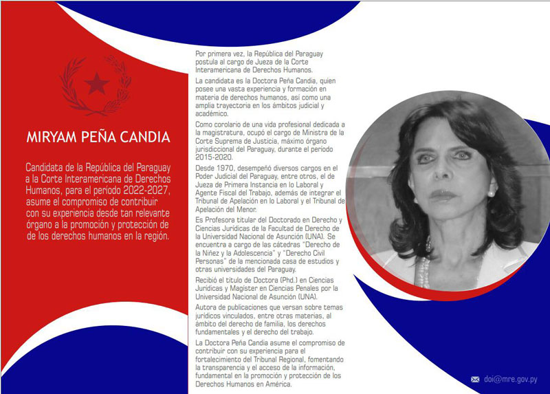 Paraguay postula a la Dra. Miryam Peña Candia como primera candidata nacional para jueza de la Corte IDH