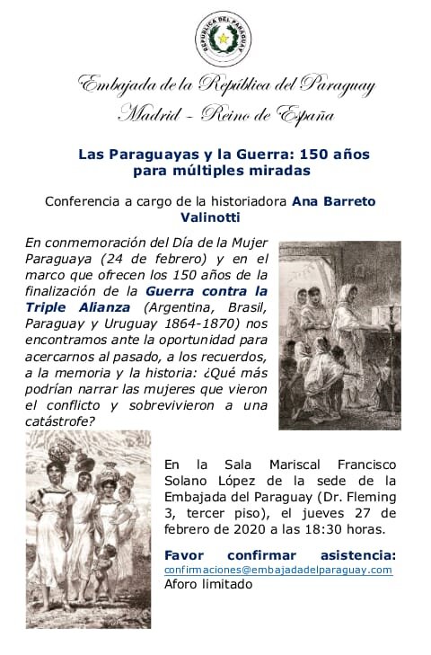 Embajada en España organiza conferencia “Las Paraguayas y la Guerra: 150 años para múltiples miradas”