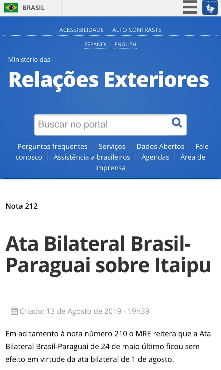 Brasil reitera que el Acta Bilateral del 24 de mayo quedó sin efecto