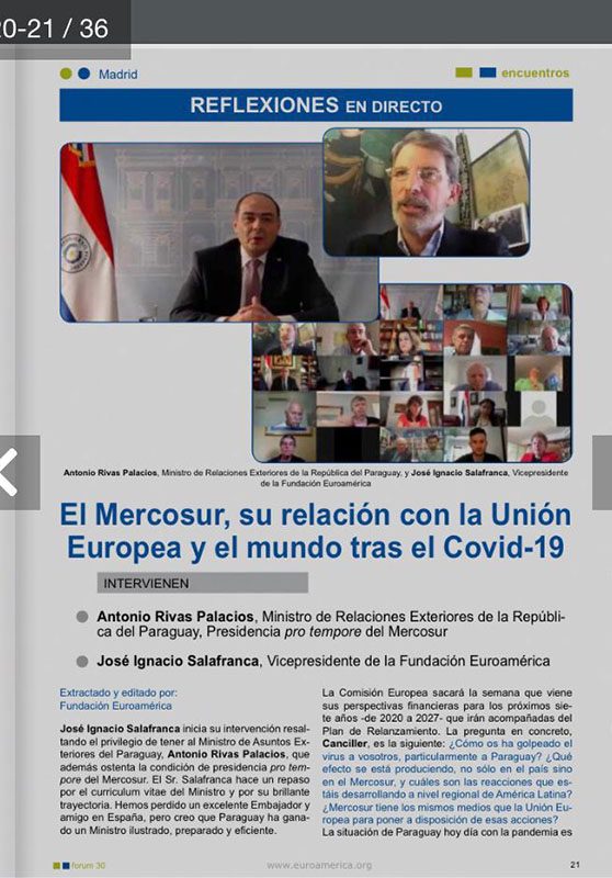 La Fundación Euroamérica destacó la participación del ministro Rivas Palacios en foro virtual