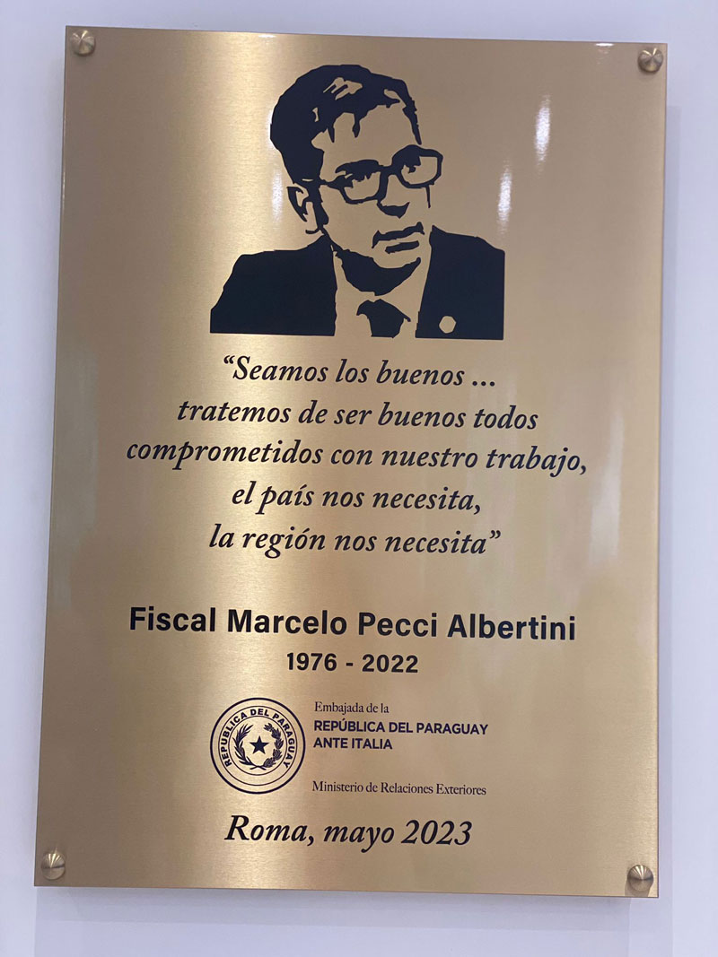 Embajada del Paraguay en Italia inaugura sala de reuniones “Fiscal Marcelo Pecci Albertini”