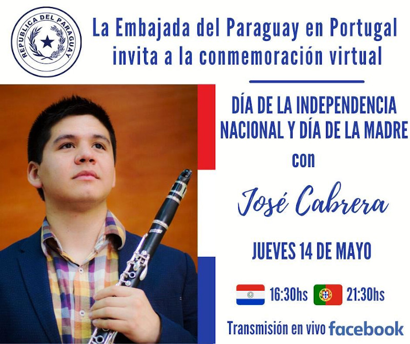 Embajada en Portugal por fiestas patrias organiza concierto virtual de clarinetista paraguayo
