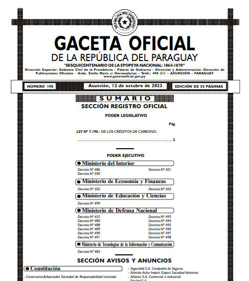 El Presidente de la República, Santiago Peña, ha sancionado la Ley de Créditos de Carbono