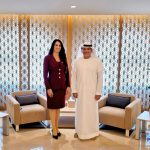 Embajadora Carolin Konther López y el subsecretario del Ministerio de Cambio Climático y Medioambiente de los Emiratos Árabes Unidos (MOCCAE), Mohammed Saeed Al Nuaimi.